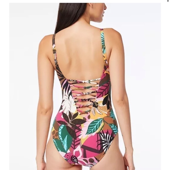 BLEU BY ROD BEATTIE  Lace-Up Over-the-Shoulder Swimsuit Jungle Book Floral 14 - Picture 7 of 15